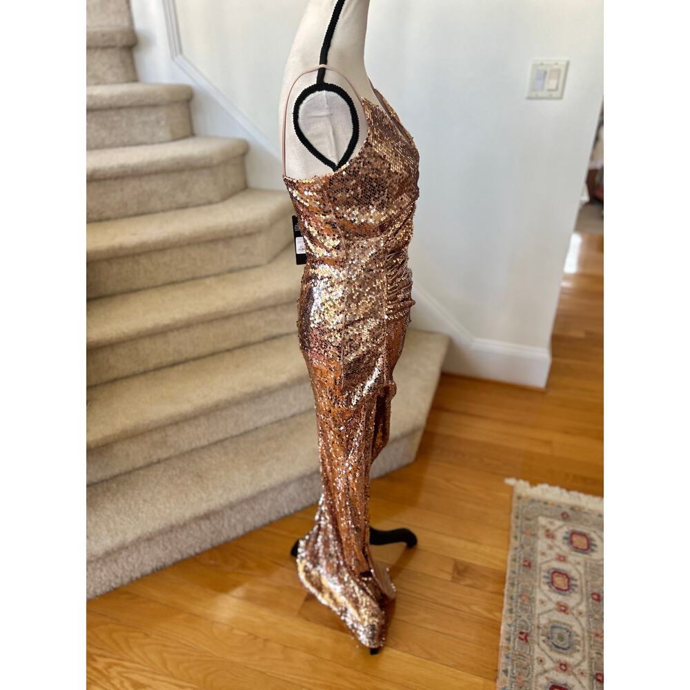 NWT Fashion Nova Rose Gold Beautiful Escape Maxi Sheath Slit Dress - Picture 2 of 7